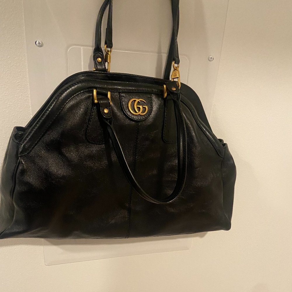 GUCCI Calfskin Medium Re(Belle) Top Handle Bag Black